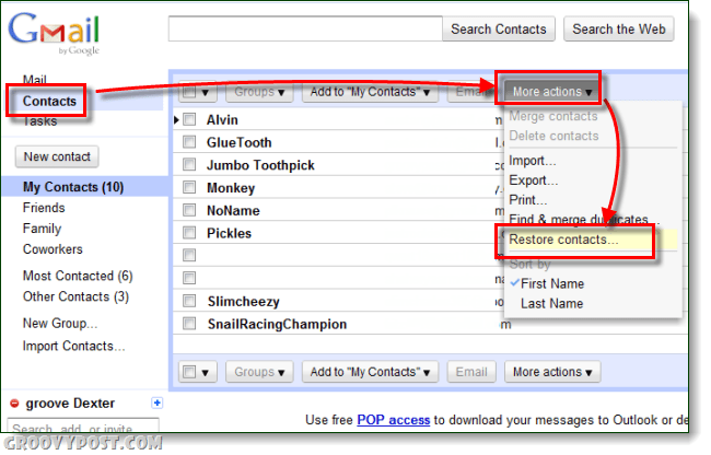 Kaip atkurti „Gmail“ kontaktus