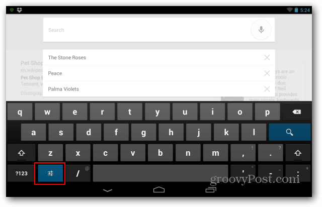 „Nexus 7“ klaviatūros nustatymų mygtukas