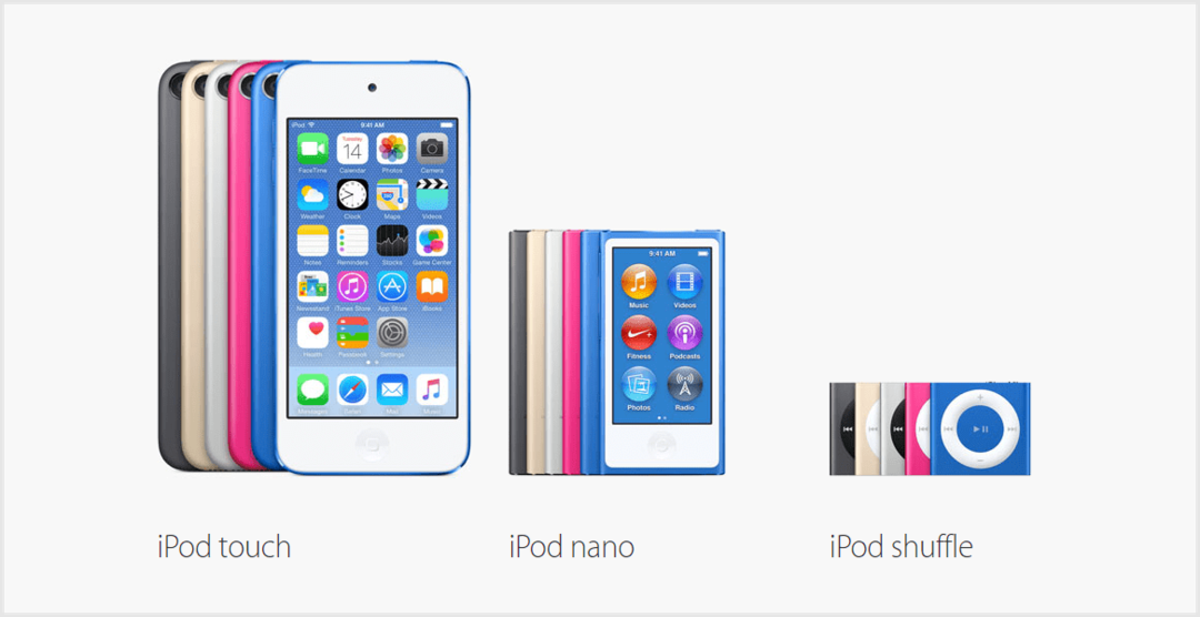 Atvaizdo suteikimas „Apple“ ( http://www.apple.com/ipod/compare-ipod-models/)