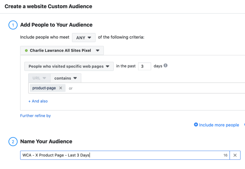 „Facebook“ svetainės pasirinktinės auditorijos sąranka, skirta priminimo skelbimui