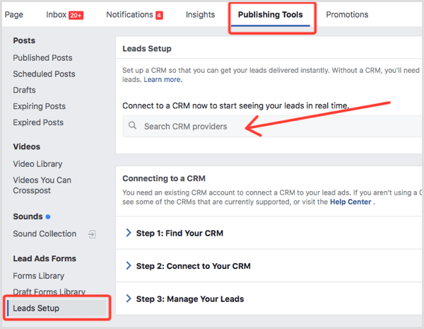 „Facebook“ potencialių klientų skelbimų sąranka CRM
