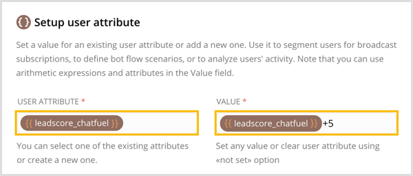 Sukurkite naują vartotojo atributą ir nustatykite jo vertę „Chatfuel“.