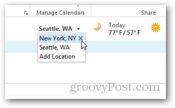 „Outlook 2013“ kalendoriaus orų kelionė - pridėkite / pašalinkite miestus