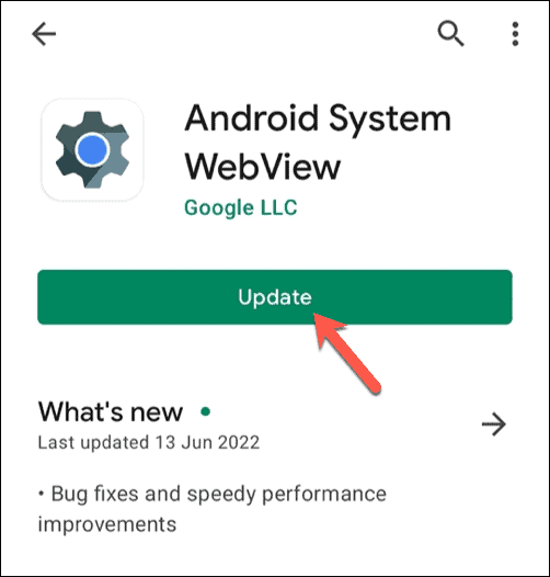 „Android“ sistemos „WebView“ atnaujinimas „Google Play“ parduotuvėje
