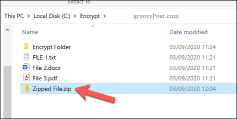 ZIP failo atidarymas sistemoje „Windows 10“