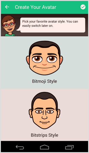 bitmoji pasirinkti avataro stilių