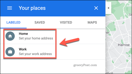„Google Maps“ meniu „Jūsų vietos“