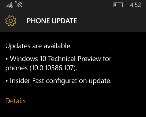 „Windows 10 Mobile Insider“ peržiūra sukurkite 10586.107 ir paleiskite peržiūros žiedą
