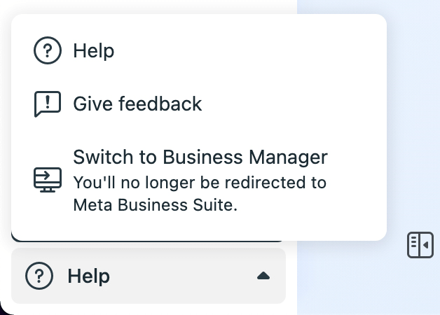 „Meta Business Suite“ parinkties Perjungti į verslo tvarkyklę vaizdas