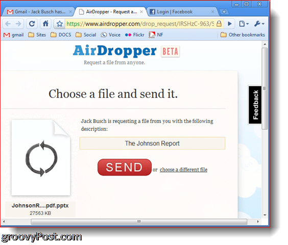 „AirDropper Dropbox“ - pasirinkite failą, kurį norite siųsti