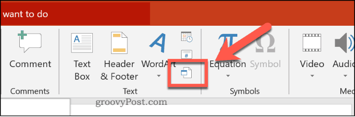 Mygtukas Įterpti objektą „PowerPoint“