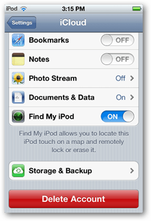 „iCloud“ raskite mano „iPod“ „iPhone“