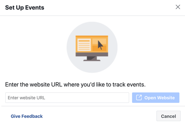 Norėdami įdiegti pikselių įvykį, naudokite „Facebook“ įvykio sąrankos 3 veiksmą. Įveskite svetainės URL