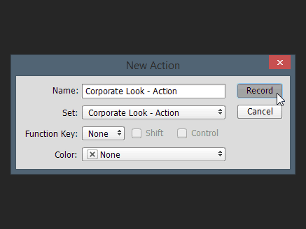 naujo veiksmo dialogo langas „Photoshop“ pavadinimo rinkinys funkcijos klavišas spalvų įrašas veiksmo paketo redagavimas