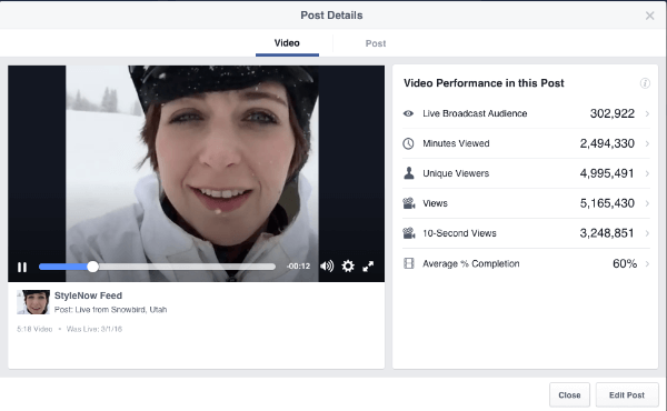 „Facebook“ tiesioginių vaizdo įrašų metrika