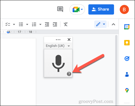„Google“ dokumentų rašymo balsu pagalbos mygtukas