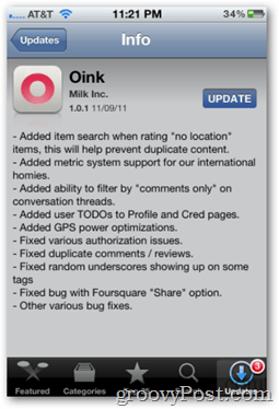 „Oink 1.0.1“ naujinimas iš „Apple App Store“