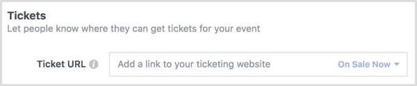 Norėdami susieti su „Eventbrite“ bilietų pardavimo puslapiu, naudokite „Bilietų“ parinktį