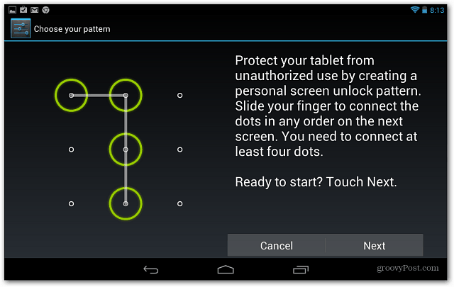 „Google Nexus 7“ planšetiniame kompiuteryje nustatykite ekrano užraktą