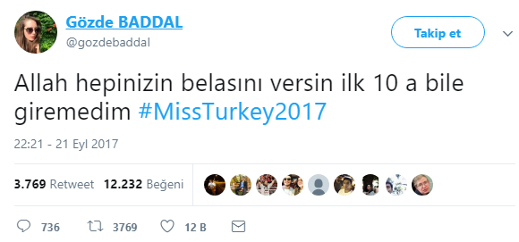 „Miss Turkey“ konkurentės Gözde Baddal prakeikimas