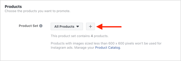 Pasirinkite produktus, kuriuos norite reklamuoti „Facebook“ dinaminių skelbimų kampanijoje.