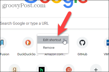 „Chrome“ naujo skirtuko puslapyje pasirinkite Redaguoti nuorodą