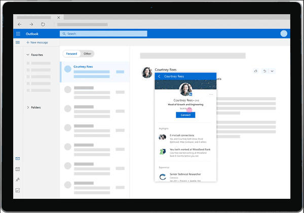 „LinkedIn“ dabar pateiks daugybę įžvalgų, tokių kaip profilio nuotraukos, darbo istorija ir dar daugiau, tiesiogiai iš „Outlook.com“ vartotojo asmeninių gautųjų.
