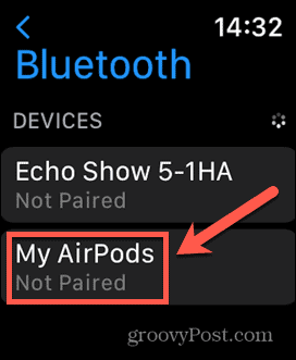 „Apple Watch“ nėra suporuotas „airpod“.