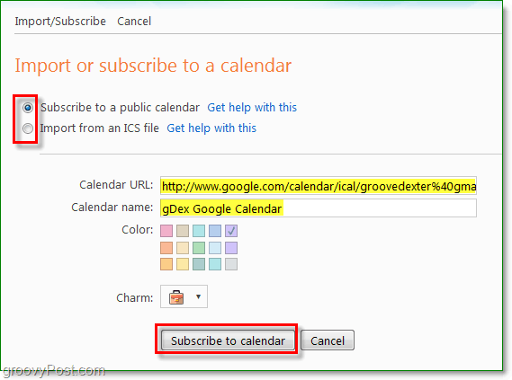 importuokite, užsiprenumeruokite arba pridėkite kalendorių prie „Windows Live“