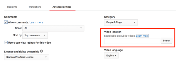 Pridėkite vietą prie „YouTube“ vaizdo įrašo, kad jo būtų galima ieškoti geografiškai.