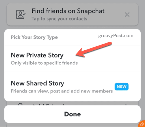 Sukurkite naują „Snapchat“ privačią istoriją
