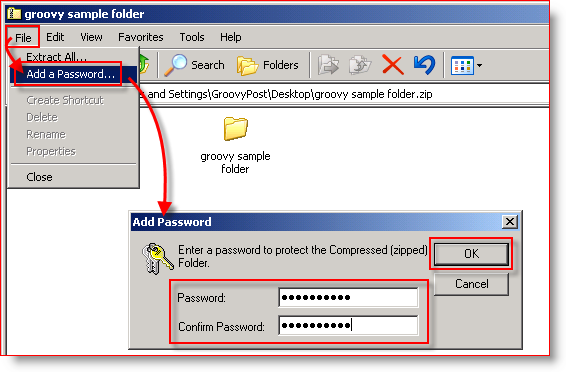 Integruotas suspaudimas „Windows XP“ - pridėkite slaptažodį