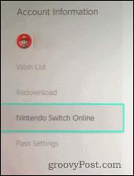 „Nintendo Switch“ paskyros informacija