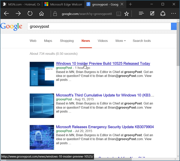 Briaunų naršyklė „Windows 10“