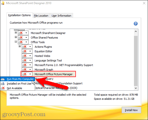 Diegdami „Sharepoint Designer“ įgalinkite „Microsoft Office Picture Manager“ paleidimą iš mano kompiuterio