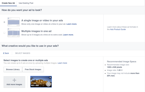 „facebook“ drobės skelbime nustatomos kūrybinės parinktys