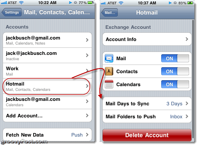Siunčiamas „Hotmail“ iš „iPhone“