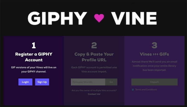 „GIPHY“ išleido naują „GIPHY ❤ Vine“ įrankį, kuris visus jūsų sukurtus vynmedžius gali konvertuoti į bendrinamus GIF.