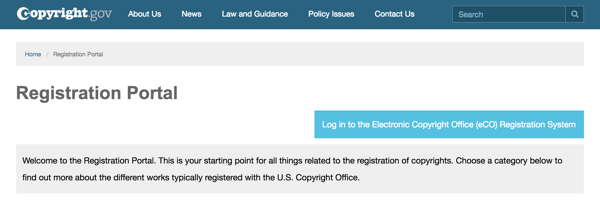 Norėdami sužinoti procesą, naudokitės registracijos portalu, esančiu „Copyright.gov“.