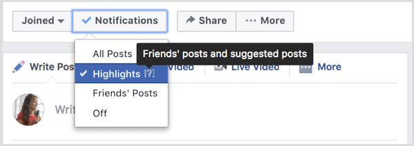 Tvarkykite „Facebook“ grupės pranešimus.
