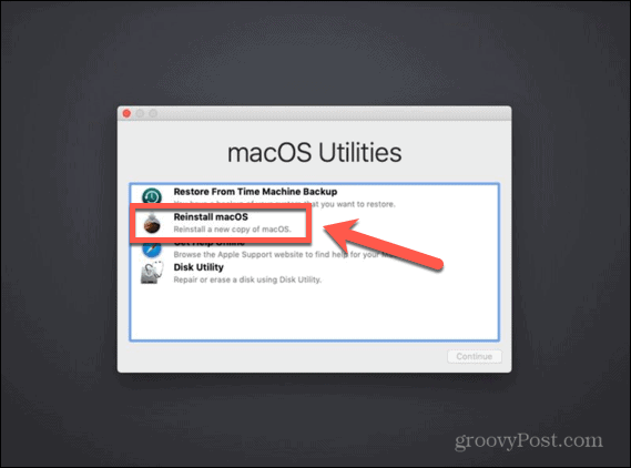 macos utilities iš naujo įdiegia macos