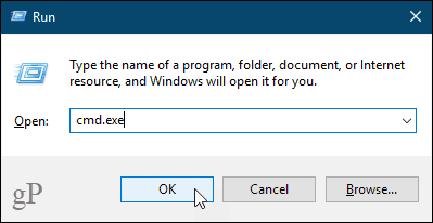 Atidarykite komandų eilutės langą „Windows 10“