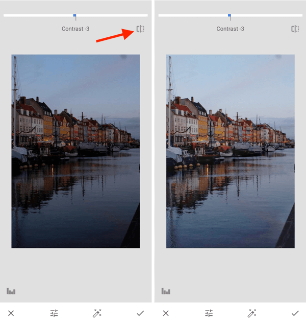 Kaip patobulinti „Instagram“ nuotraukas, atlikite 10 veiksmą, koreguokite ekspozicijos po fiksavimo nustatymus, jei norite perjungti originalą ir redaguoti
