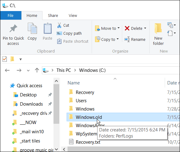 Neištrinkite „Windows.old“, jei norite grąžinti ankstesnę „Windows 10“ versiją per pirmąsias 30 dienų