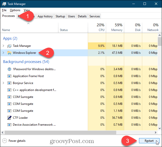 Paleiskite „Windows Explorer“ procesą