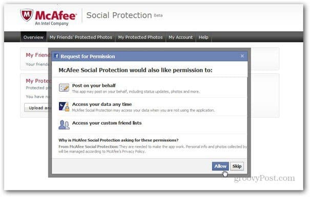 mcaffee socialinės apsaugos leidimai facebook