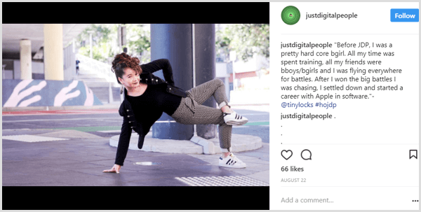 „Instagram“ įrašo pasakojimo pavyzdys
