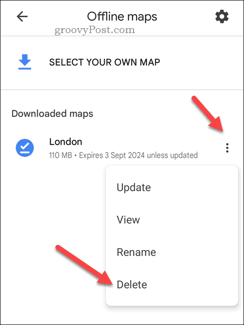 Ištrinkite neprisijungus pasiekiamą „Google“ žemėlapių žemėlapį