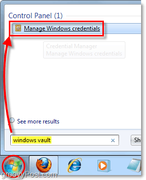 pasiekti „Windows“ saugyklą iš meniu Pradėti ieškokite „Windows 7“