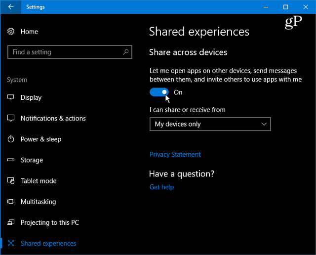 Kaip įjungti ir naudoti bendrą patirtį „Windows 10“